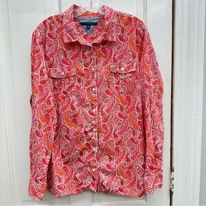 Tommy Hilfiger orange pink paisley print long sleeve button up shirt women's xxl